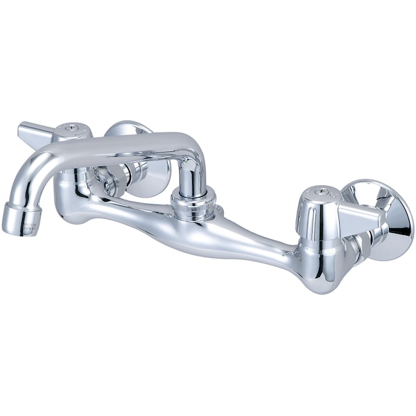 Two Handle Wallmount Kitchen Faucet, NPT, Wallmount, Polished Chrome